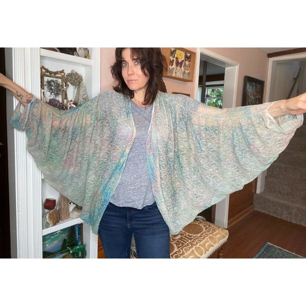 ASIS Los Angeles Tie Dye lace floral Jacket or lingerie batwing sleeve festival
